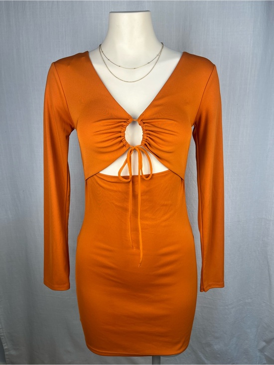 Zara Dresses & Skirts - Zara Orange Long-Sleeve Cutout Tie Bodycon Dress